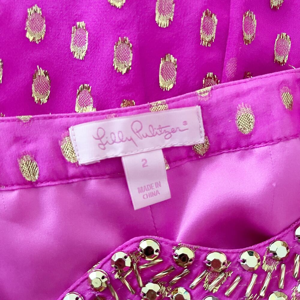 LILLY PULITZER Colby Silk Long Sleeve Tunic Dress Pink Gold 2 - Picture 8 of 10